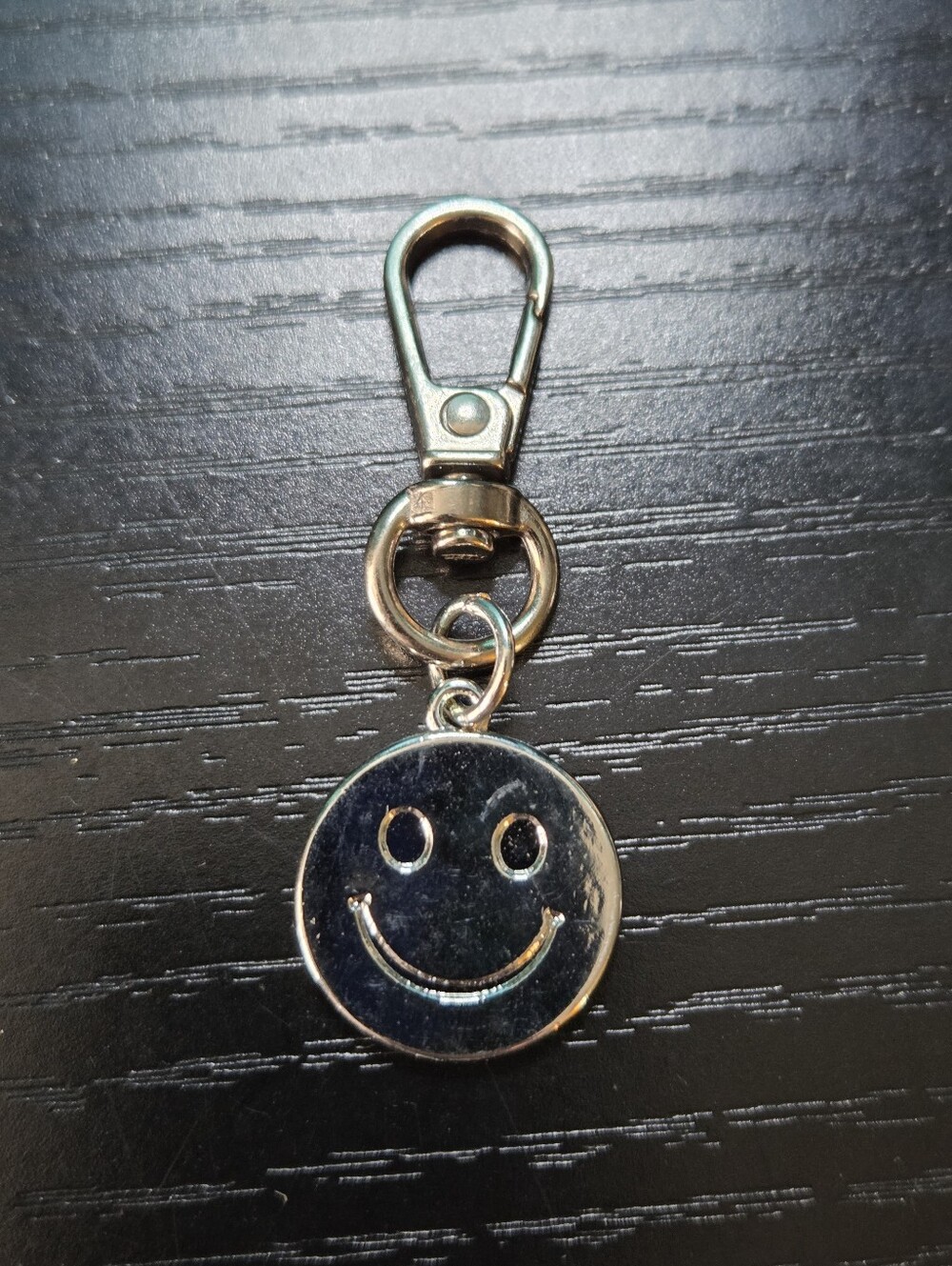 Small Silver Smiley Face Keychain Charm